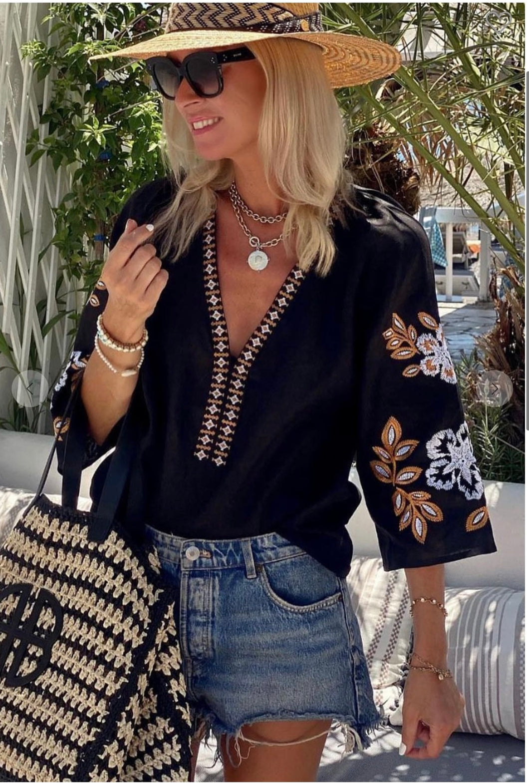 Black bohemian v-neck top