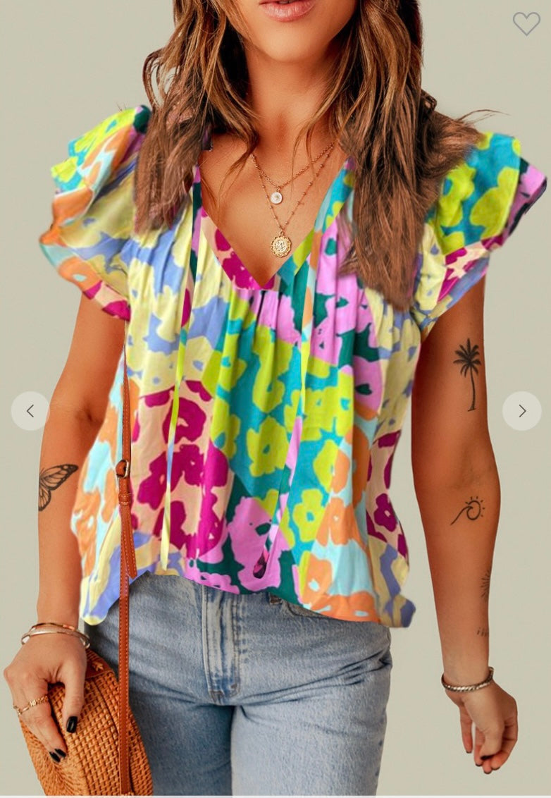 Multicolor v neck blouse