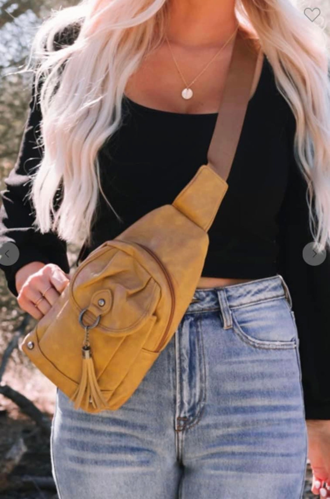 Camel brown faux leather sling bag