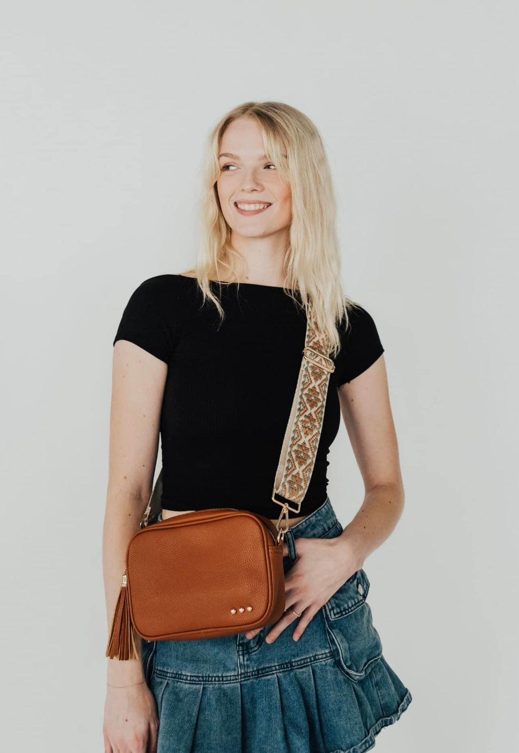 Camel crossbody purse