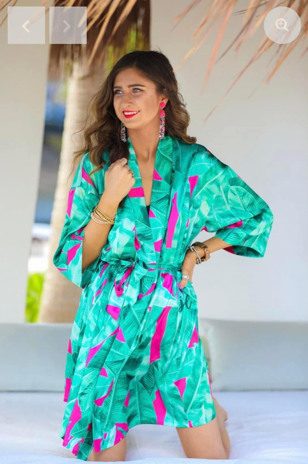 Tropical satin robe